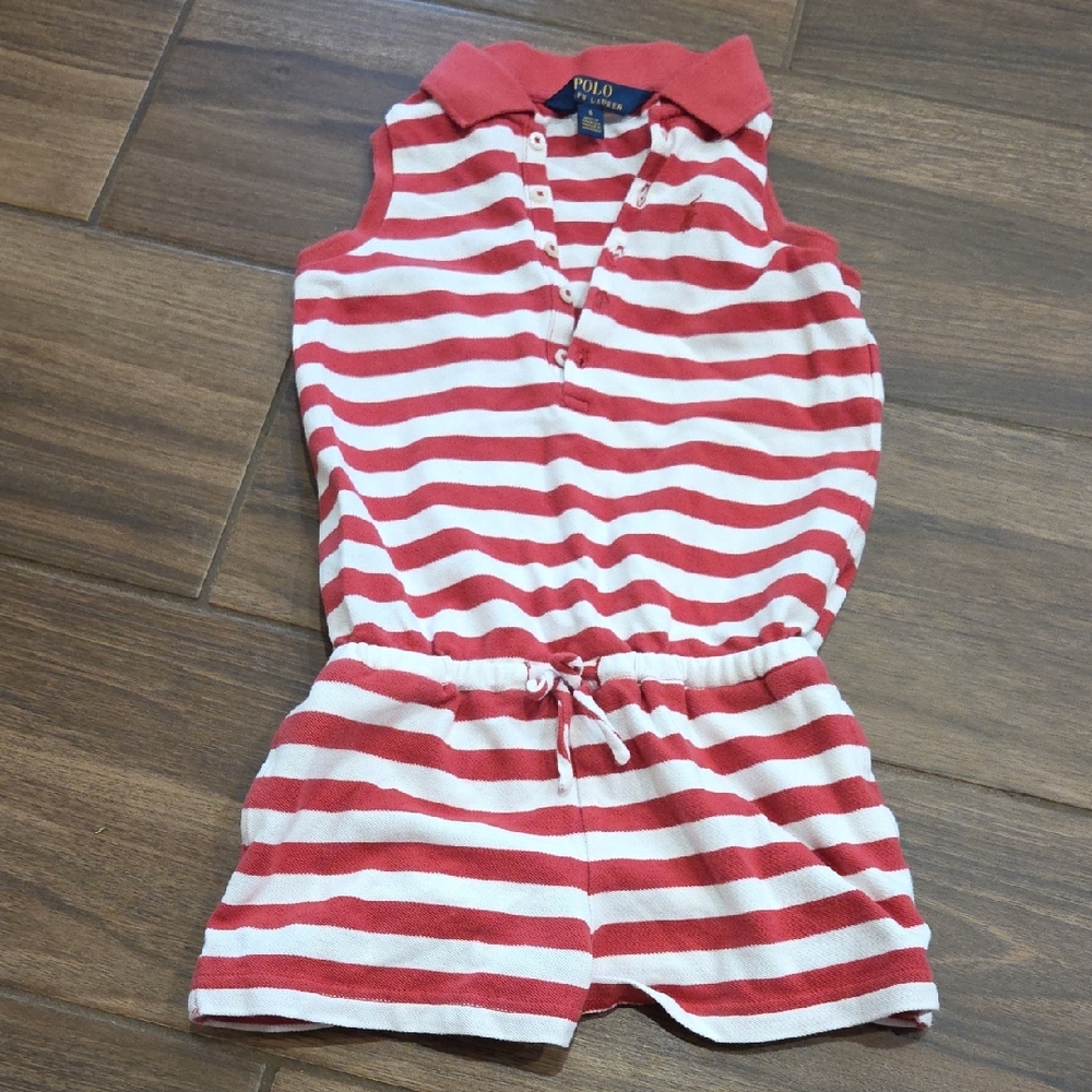 Ralph Lauren Red and White Striped Romper